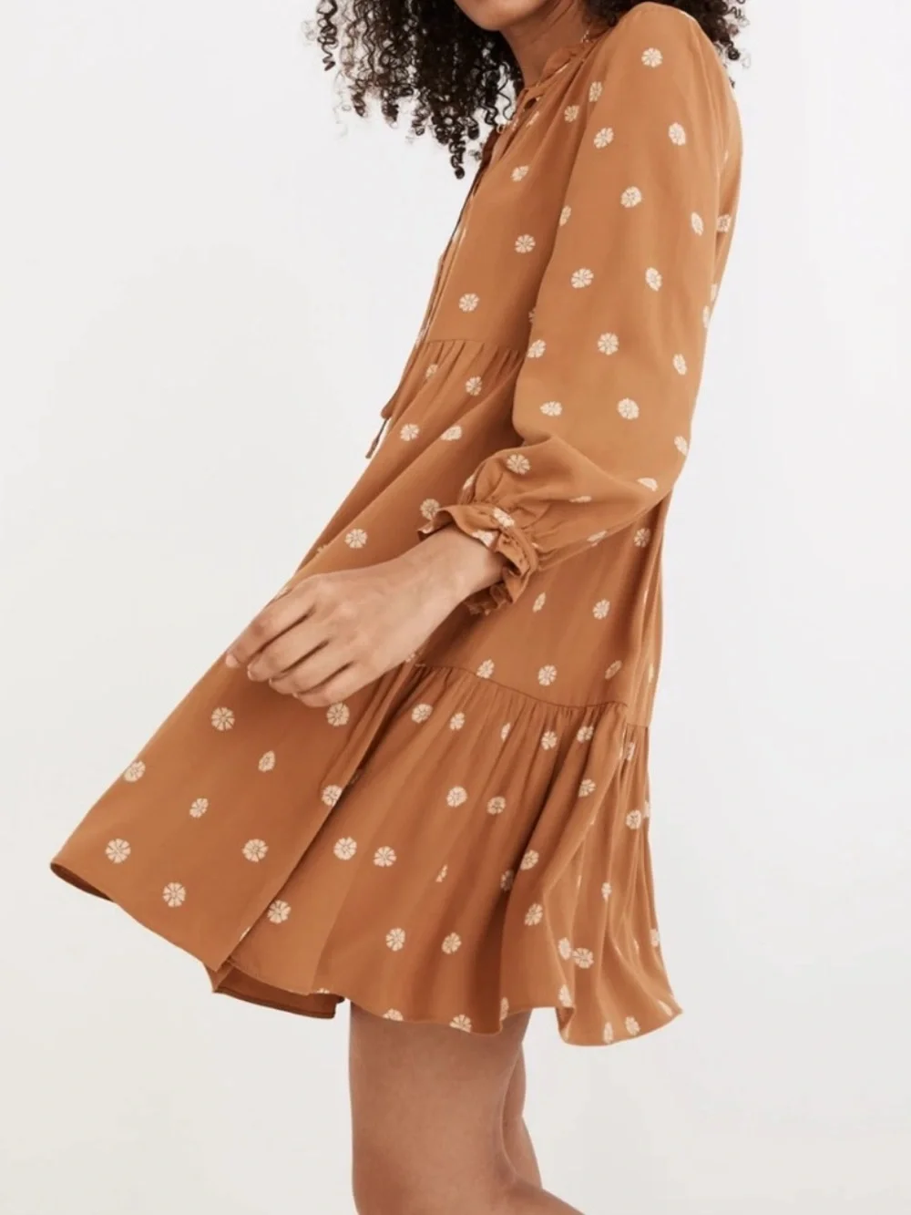 Madewell Polka Dot Tiered Long-Sleeve Mini Dress - Warm Hickory